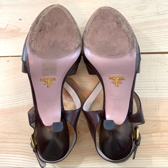 Prada brown leather cris cross platform sandals 40 - Picture 14 of 14